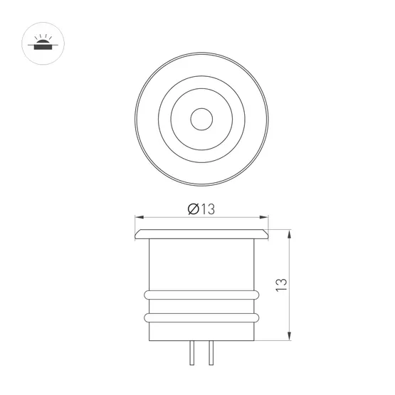 Фото #2 товара Светильник ART-PICCOLO-BUILT-R13-1W Warm3000 (BRS, 30 deg, 3V) (Arlight, IP40 Металл, 3 года)