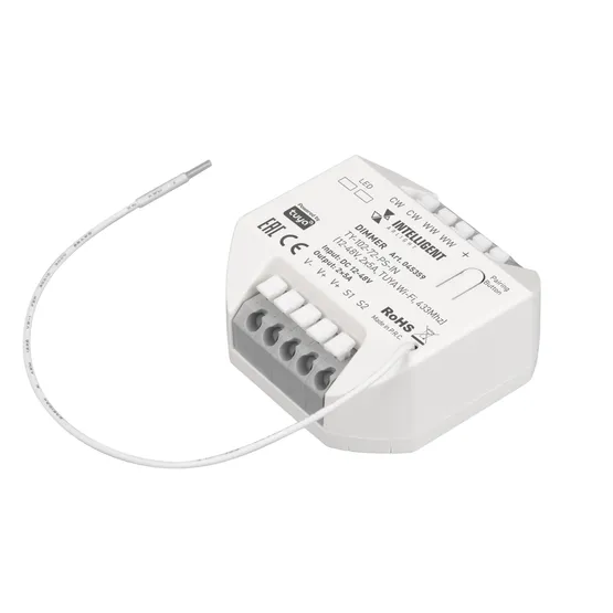 Фото товара INTELLIGENT ARLIGHT Диммер TY-102-72-PS-IN (12-48V, 2x5A, TUYA Wi-Fi, 433Mhz) (IARL, IP20 Пластик, 3 года)