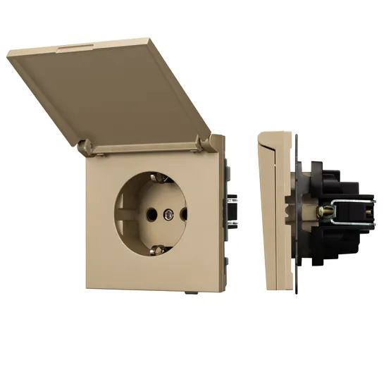 Фото #1 товара Механизм розетки влагозащищённый SCT-TENDO-MCP-SFPL-GD (230V, 16A) (Arlight, Матовый песочный)