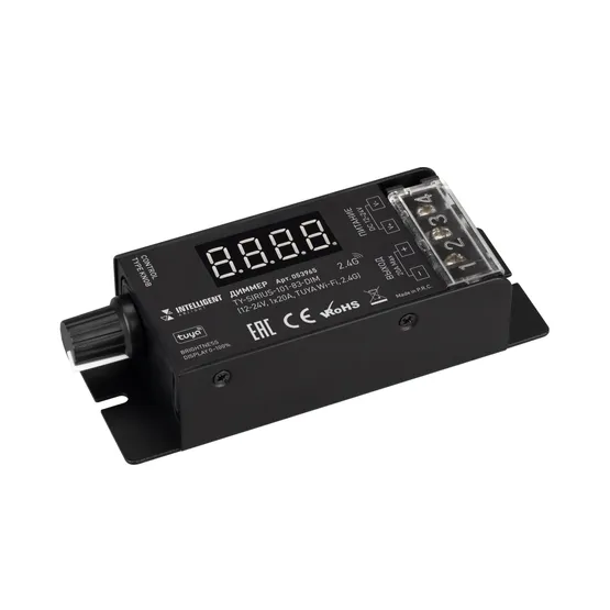 Фото товара INTELLIGENT ARLIGHT Диммер TY-SIRIUS-101-83-DIM (12-24V, 1x20A, TUYA Wi-Fi, 2.4G) (IARL, IP20 Металл, 3 года)