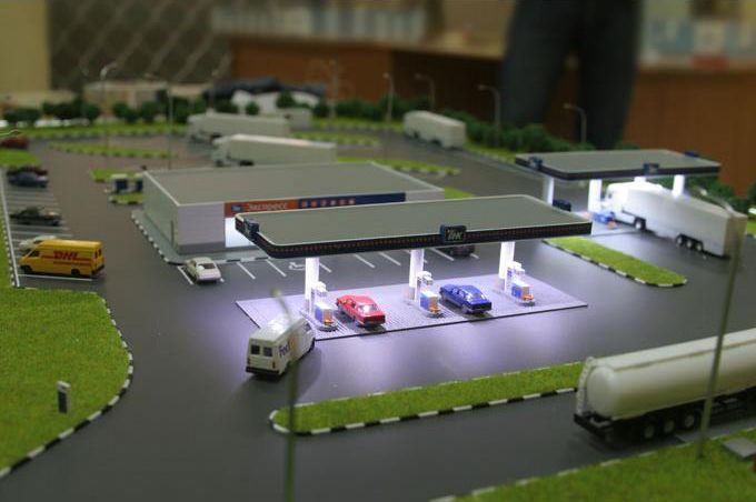 Презентационный градостроительный макет АЗС со светодиодной подсветкой